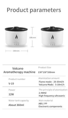 Φωτιά LED Φως 350ml Ηφαιστειακό υγροποιητή με στυλ Φωτιά αρωματικό διάχυτο και νυχτερινό λαμπτήρα